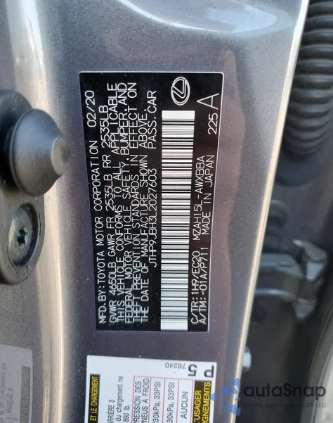 2020 Lexus Ux 250H из США, поврежденный, VIN JTHP9JBH3L2027603